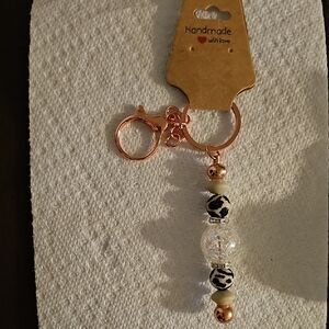 Handmade Beaded Keyfinder Purse Keychain - Rose Gold and Black